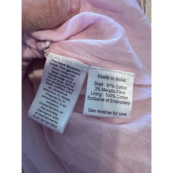 Hemant and Nandita Sahar Women's Pink V-Neck Tiered Eyelet Mini Dress Size Small - Picture 6 of 13